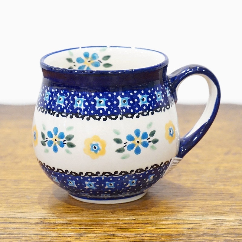 ポーランド陶器　ポーリッシュポタリー 「Millena」 マグカップ（約250ml） M0116-088　青と黄色の花