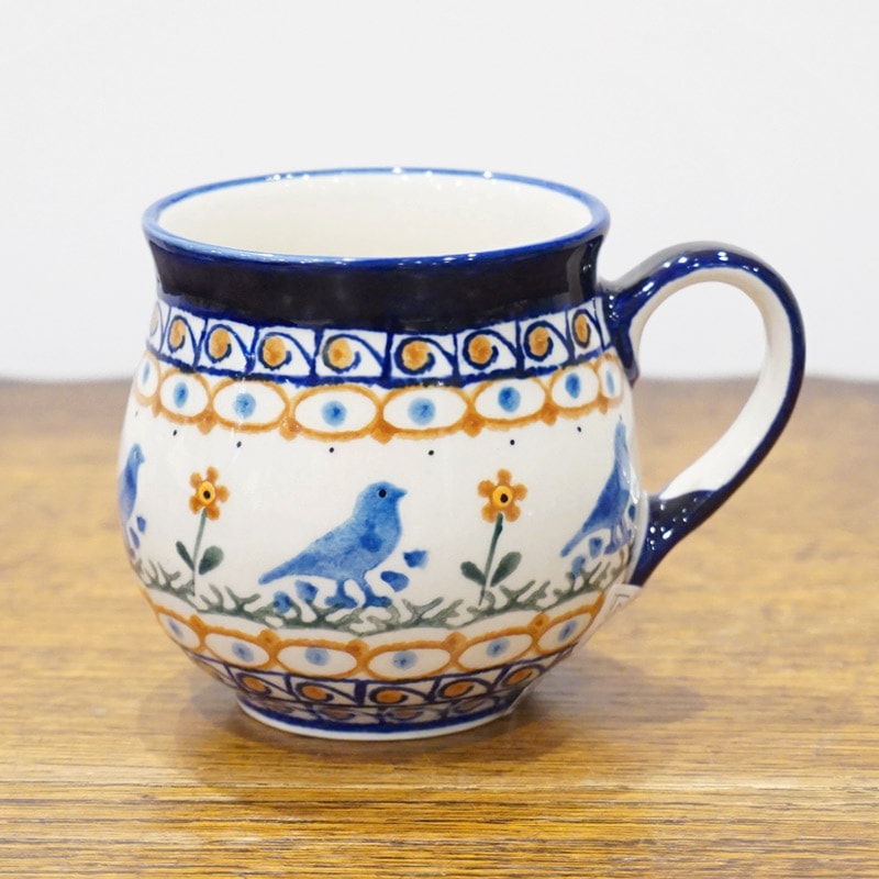 ポーランド陶器　ポーリッシュポタリー 「Millena」 マグカップ（約250ml） M0116-B25F　青い鳥