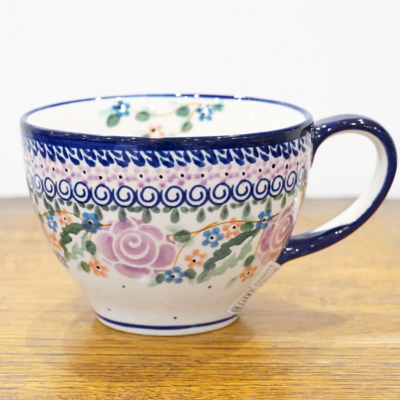 ポーランド陶器　ポーリッシュポタリー 「Millena」 カフェオレマグ/スープカップ（約400ml） M0129-U27V　紫ローズ