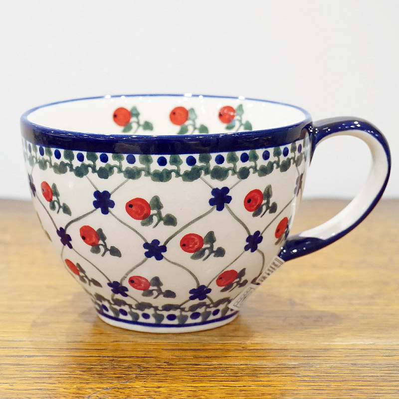 ポーランド陶器　ポーリッシュポタリー 「Millena」 カフェオレマグ/スープカップ（約400ml） M0129-063R　赤い実トレリス