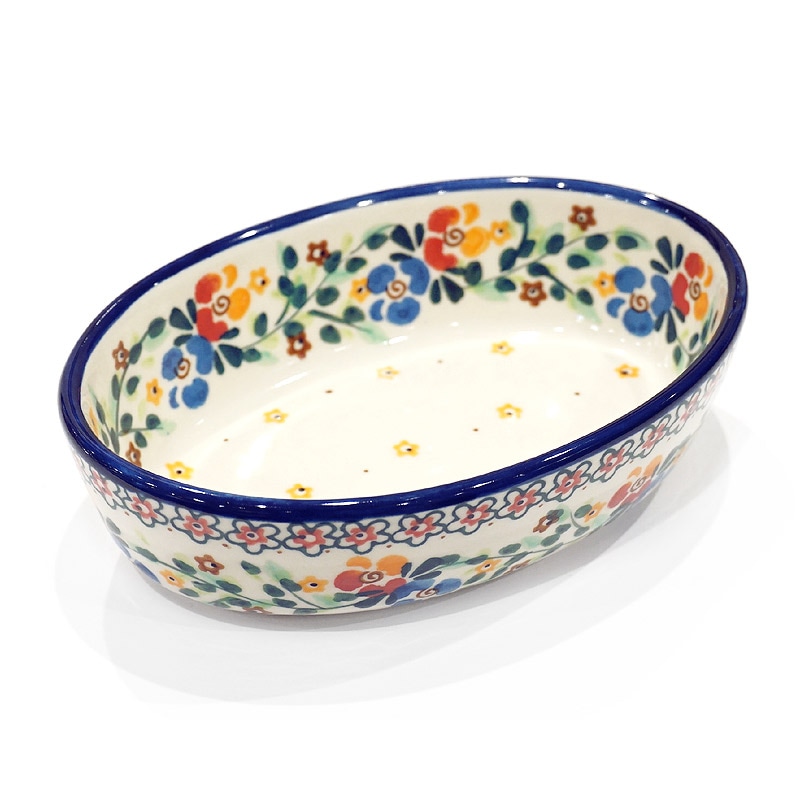 ポーランド陶器　ポーリッシュポタリー 「Millena」 オーバルグラタン皿小　M01121-B1　花かんむり