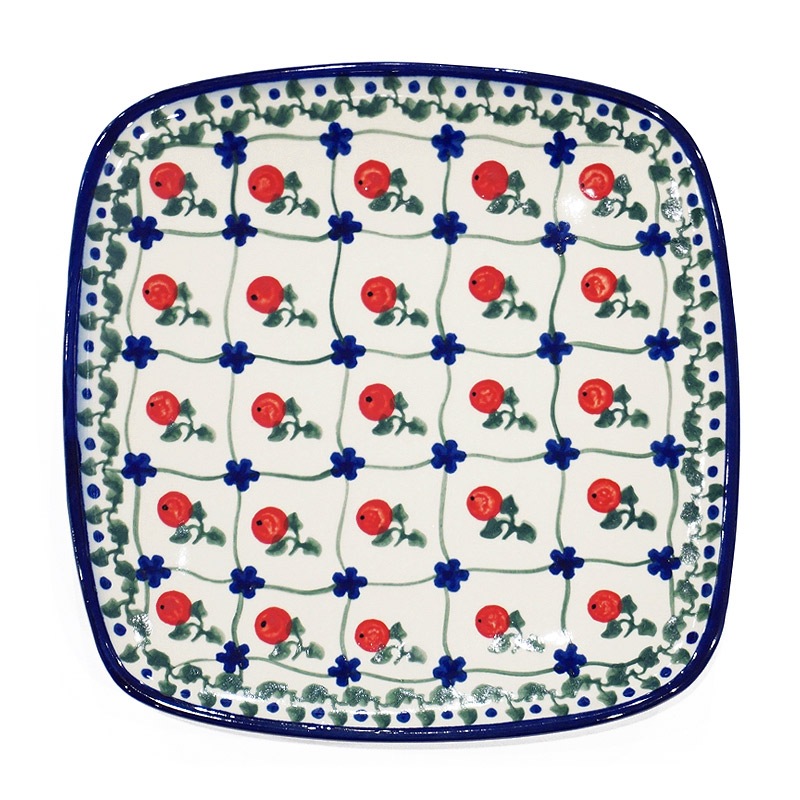 ポーランド陶器　ポーリッシュポタリー 「Millena」 スクエアプレート　M0407-063R　赤い実トレリス