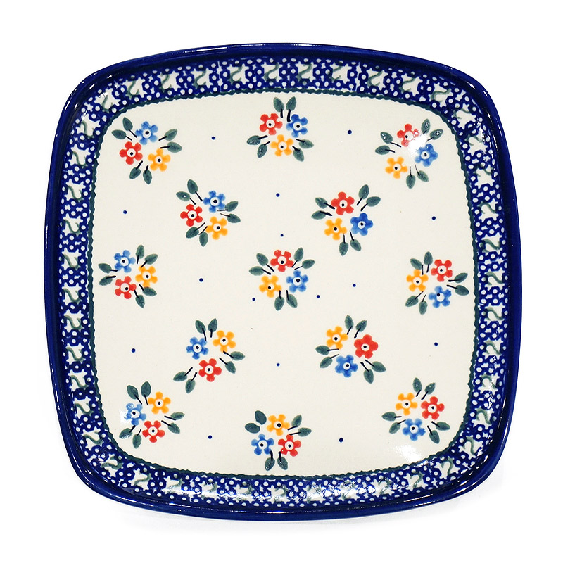 ポーランド陶器　ポーリッシュポタリー 「Millena」 スクエアプレート　M0407-04　ブーケ