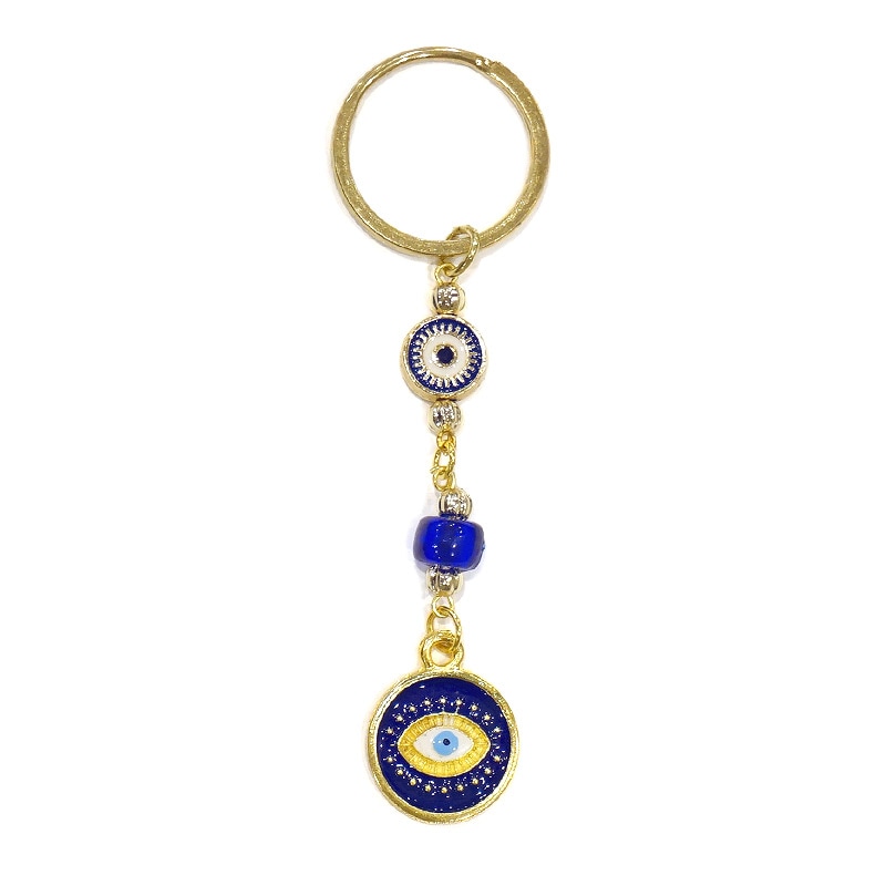 トルコ製　ナザールボンジュウキーホルダー　ゴールド×ネイビー　N-K15064NV