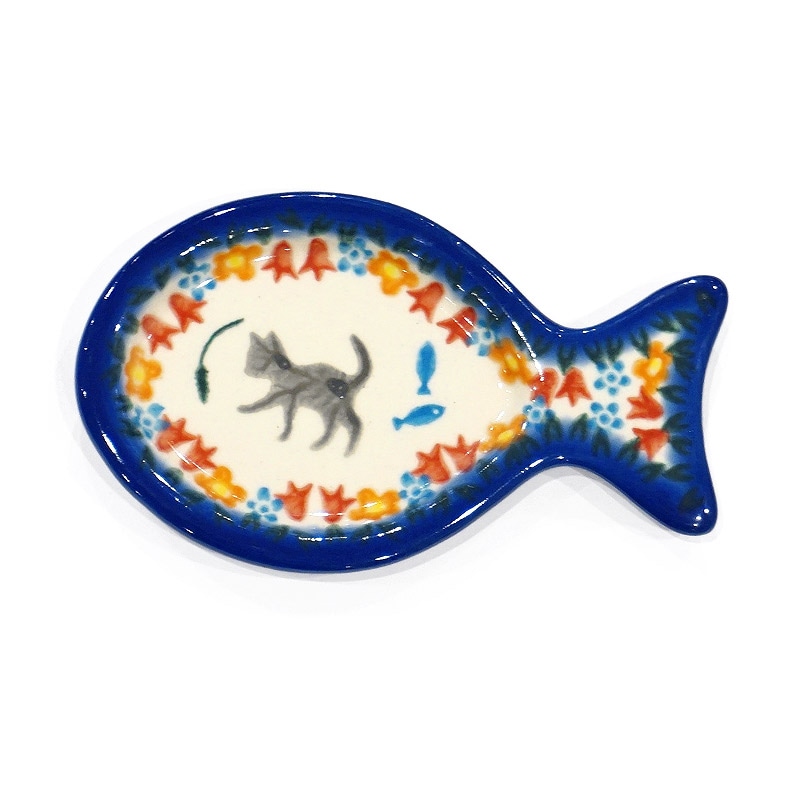 ポーランド陶器　ポーリッシュポタリー 「VENA」 小魚トレイ　V441-U731　子猫柄