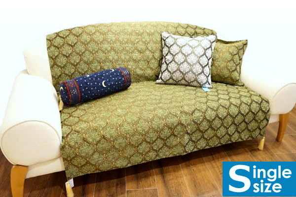 トルコ製マルチカバー(ベッドカバー)◆シングルサイズ◆MC-S-PKGR　ピーコック柄/グリーン