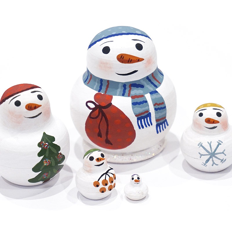 ロシア　オリガ・ロバノワ作　スノーマン ミニマトリョーシカ（5P） MAT-180