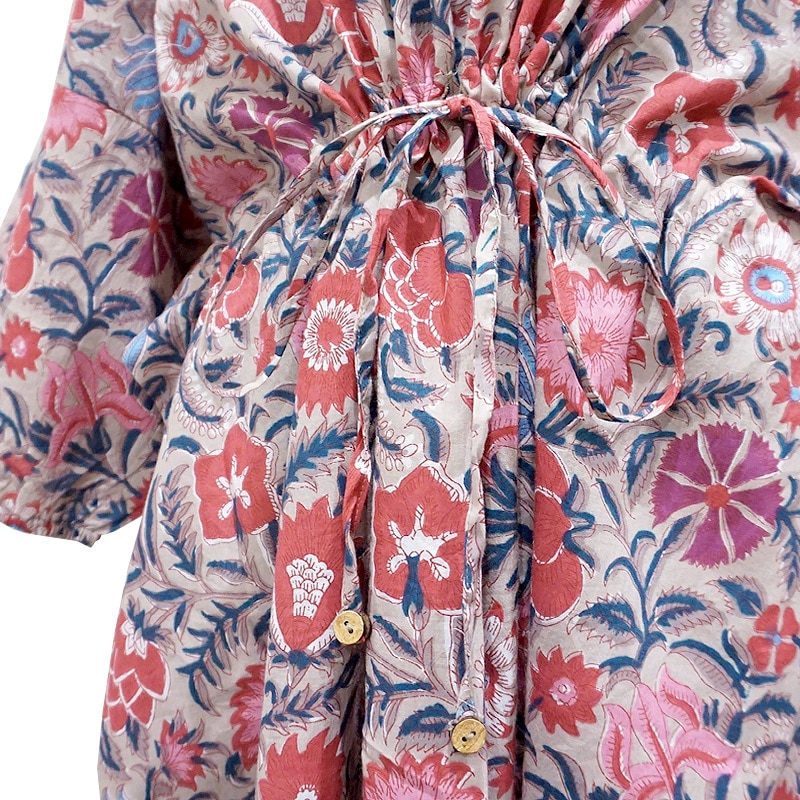 ハンドブロックプリント ブラウス JM-337GY ウエストマーク/グレー