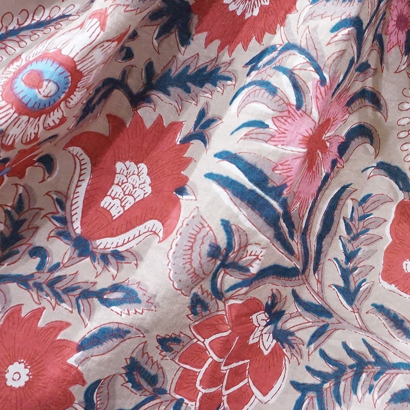 ハンドブロックプリント ブラウス JM-337GY ウエストマーク/グレー