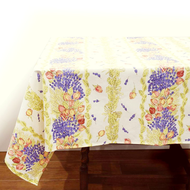 フランス製 コットン撥水テーブルクロス☆ラベンダーローズ150x120cmサイズ F155120-LVRS