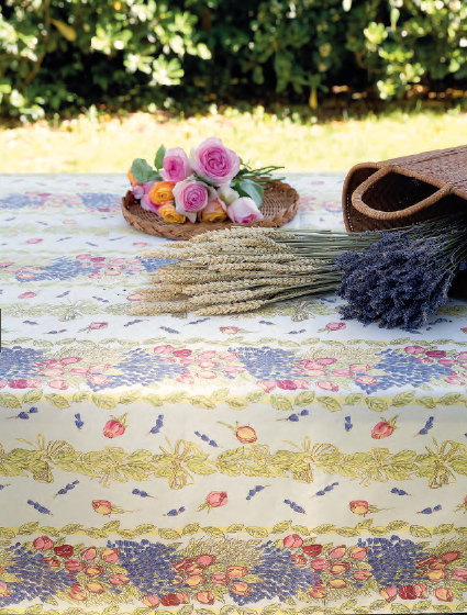 フランス製 コットン撥水テーブルクロス☆ラベンダーローズ150x120cmサイズ F155120-LVRS