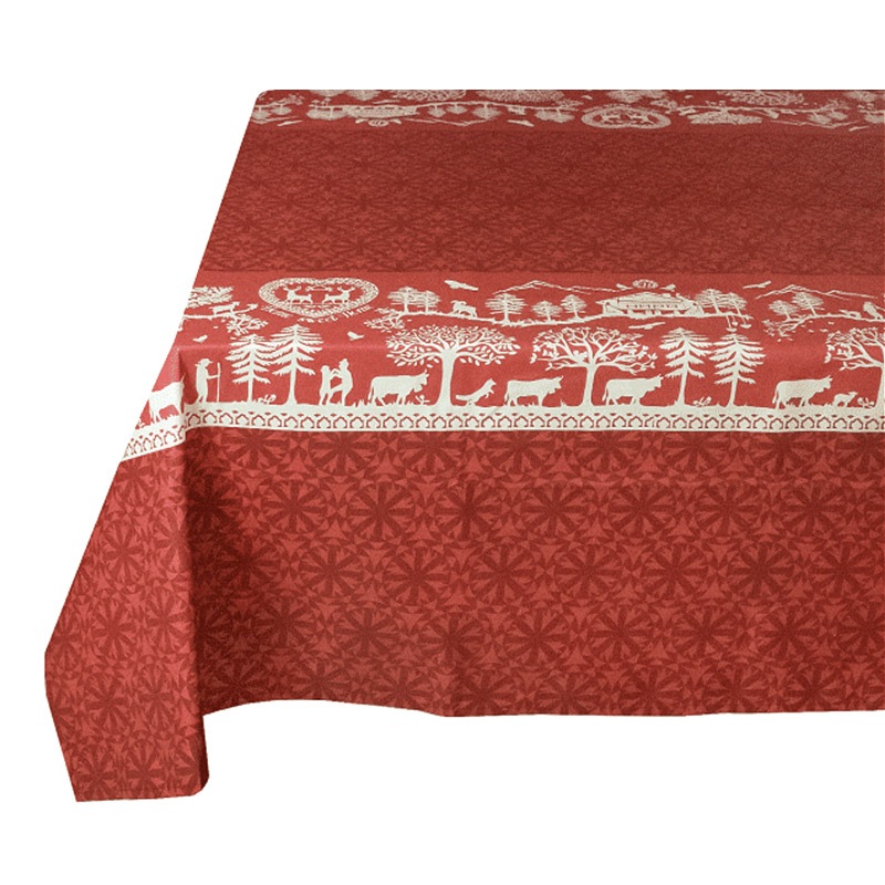 フランス製 コットン撥水テーブルクロス　ホームスイートホーム/レッド 約200x150cm　F200155-HSH-RD