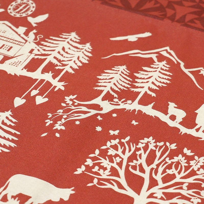 フランス製 コットン撥水テーブルクロス　ホームスイートホーム/レッド 約200x150cm　F200155-HSH-RD