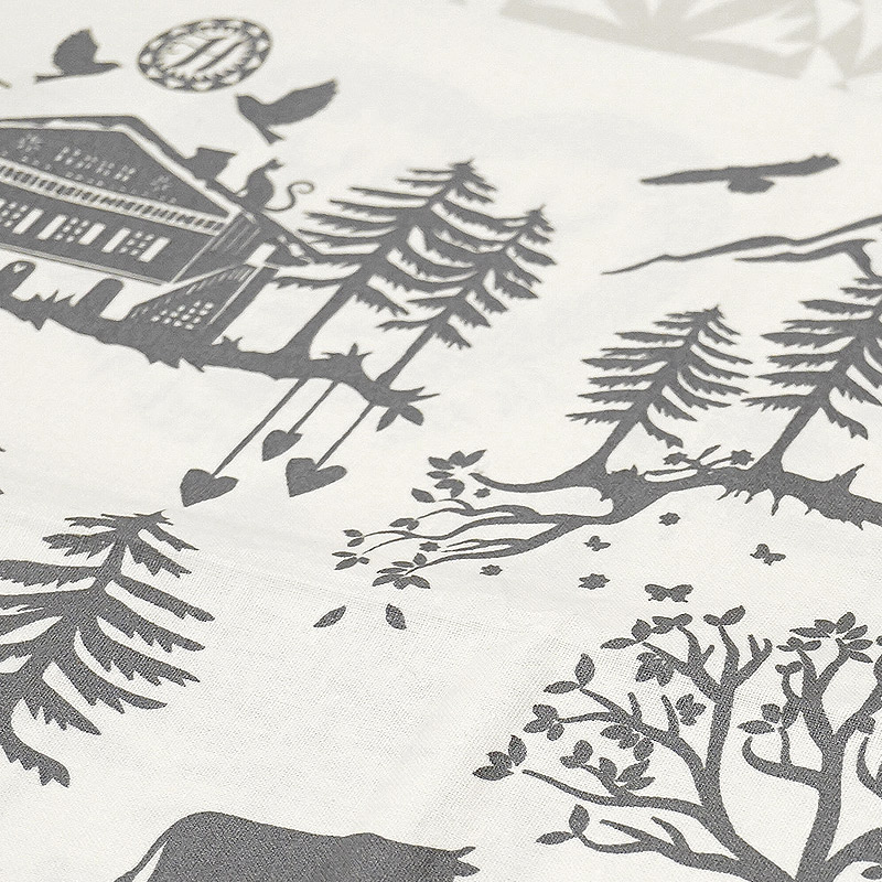 フランス製 コットン撥水テーブルクロス　ホームスイートホーム/グレー 約200x150cm　F200155-HSH-GY