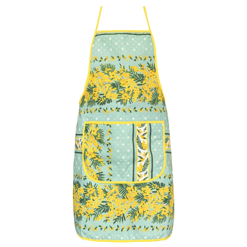 南仏プロヴァンス製　コットンエプロン　ミモザ/グリーン　FAP-MMS-GR