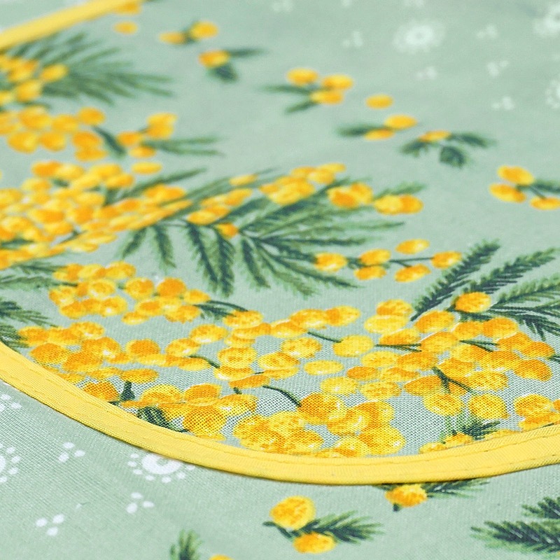 南仏プロヴァンス製　コットンエプロン　ミモザ/グリーン　FAP-MMS-GR