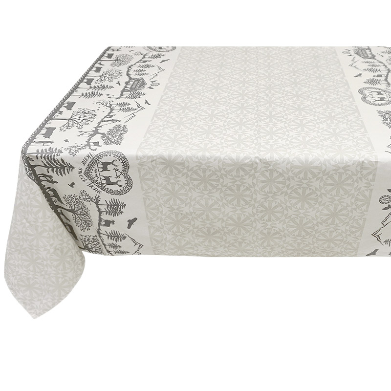 フランス製 コットン撥水テーブルクロス　ホームスイートホーム/グレー 約150x120cm　F155120-HSH-GY