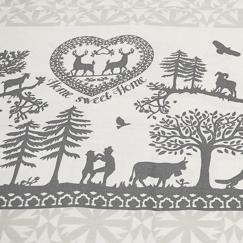 フランス製 コットン撥水テーブルクロス　ホームスイートホーム/グレー 約150x120cm　F155120-HSH-GY