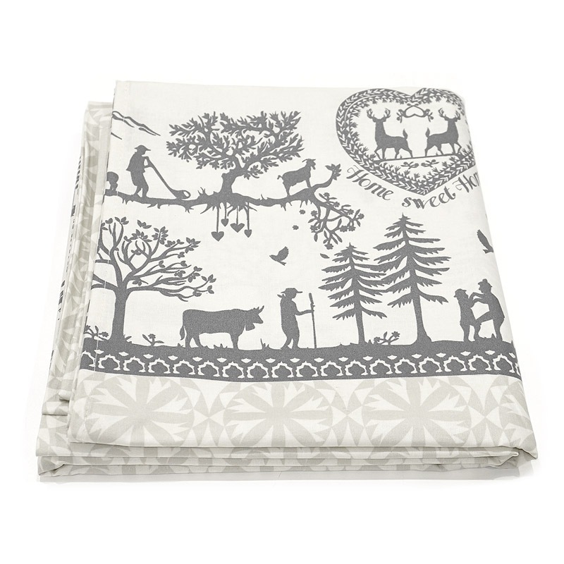 フランス製 コットン撥水テーブルクロス　ホームスイートホーム/グレー 約150x120cm　F155120-HSH-GY