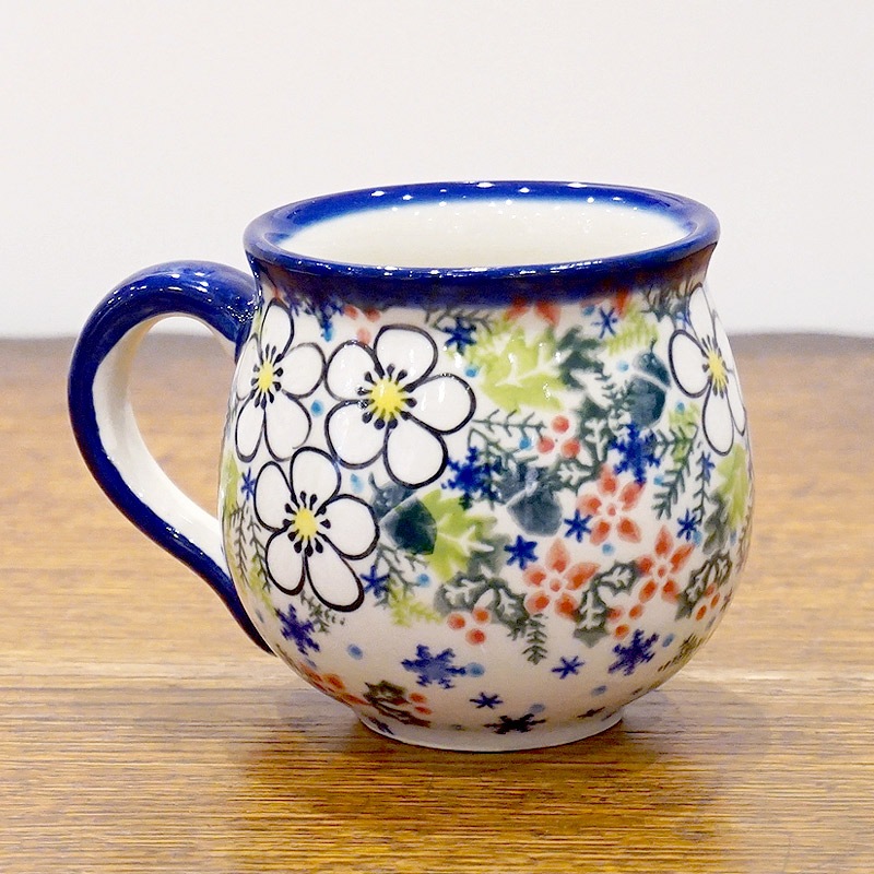 ポーランド陶器　ポーリッシュポタリー 「VENA」 マグカップ（約220cc） V337-U613　白い花