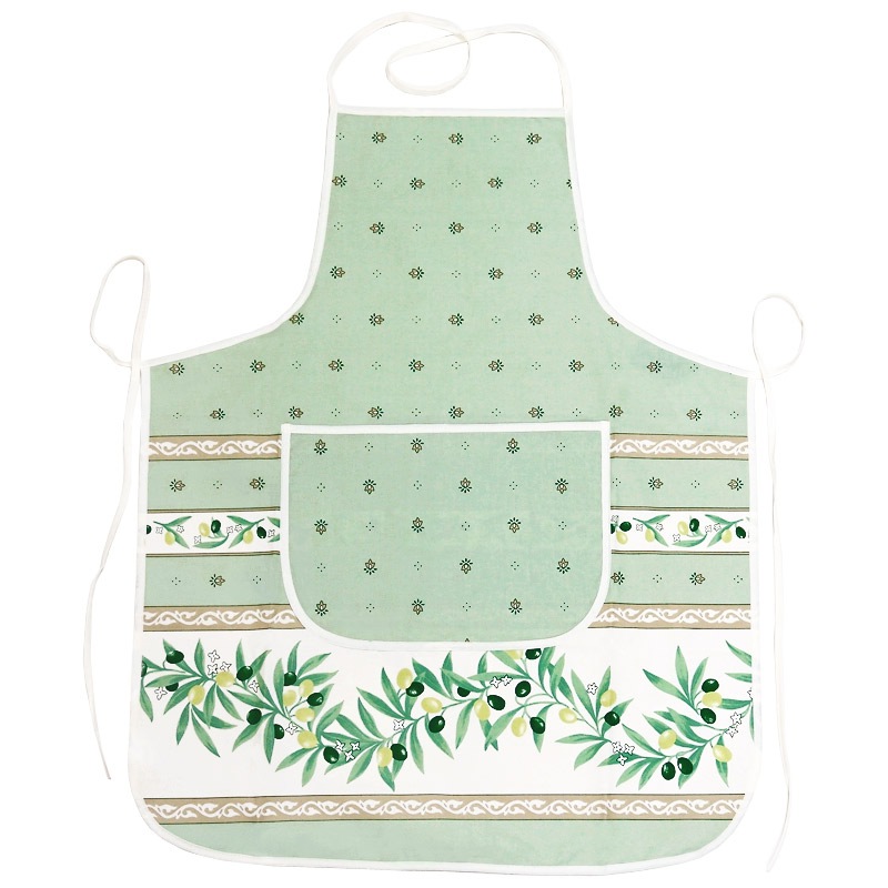 南仏プロヴァンス製　コットンエプロン　オリーブ柄/グリーン　FAP-RMTL-GR