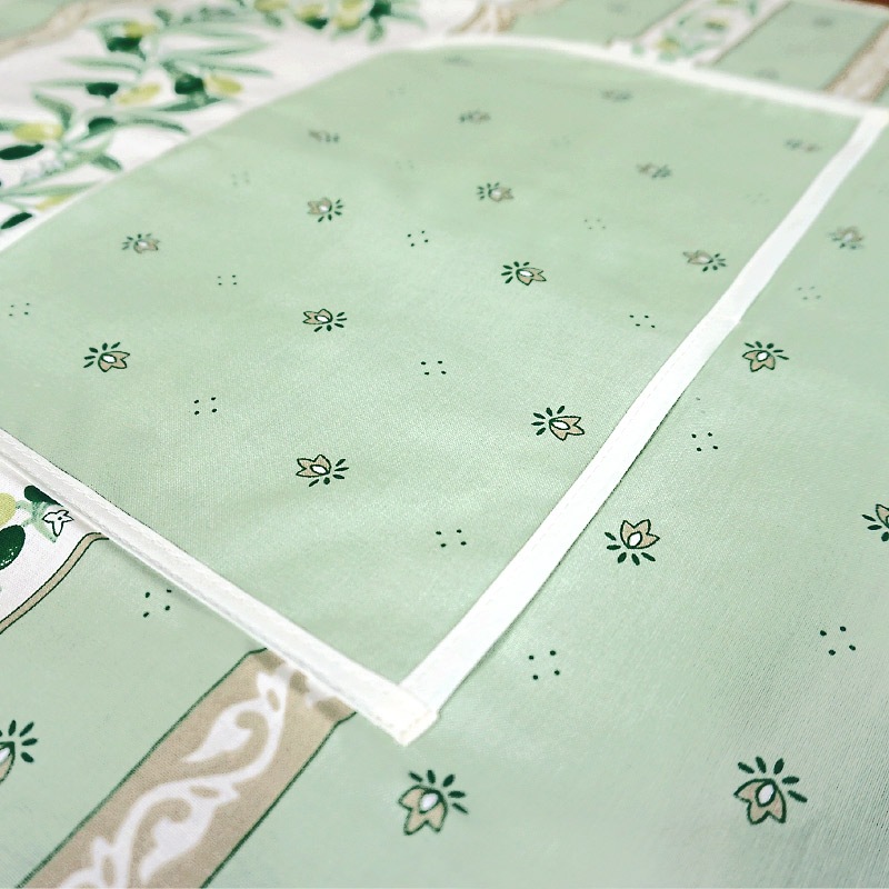 南仏プロヴァンス製　コットンエプロン　オリーブ柄/グリーン　FAP-RMTL-GR