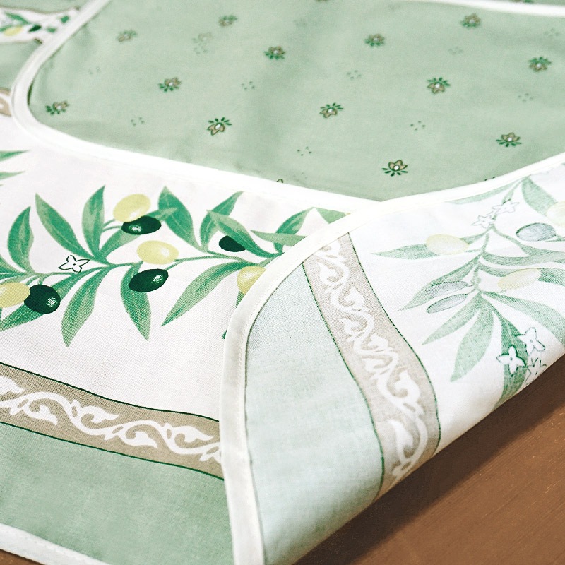 南仏プロヴァンス製　コットンエプロン　オリーブ柄/グリーン　FAP-RMTL-GR