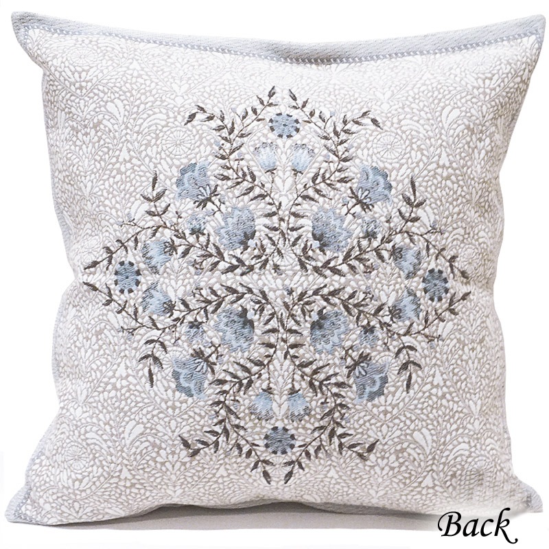 フランス製ジャカード織クッションカバー45cm角　両面柄ちがい◆FCC-AUB-BL オーブラック/ブルー