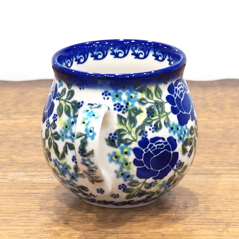 ポーランド陶器　ポーリッシュポタリー 「VENA」 マグカップ大（約340cc） V352-U624　青い薔薇