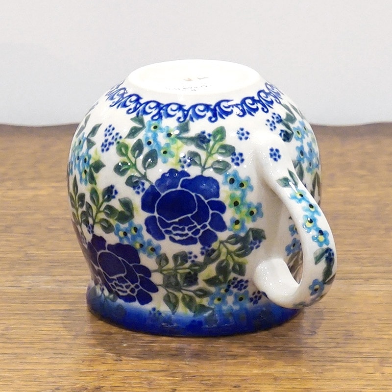 ポーランド陶器　ポーリッシュポタリー 「VENA」 マグカップ大（約340cc） V352-U624　青い薔薇