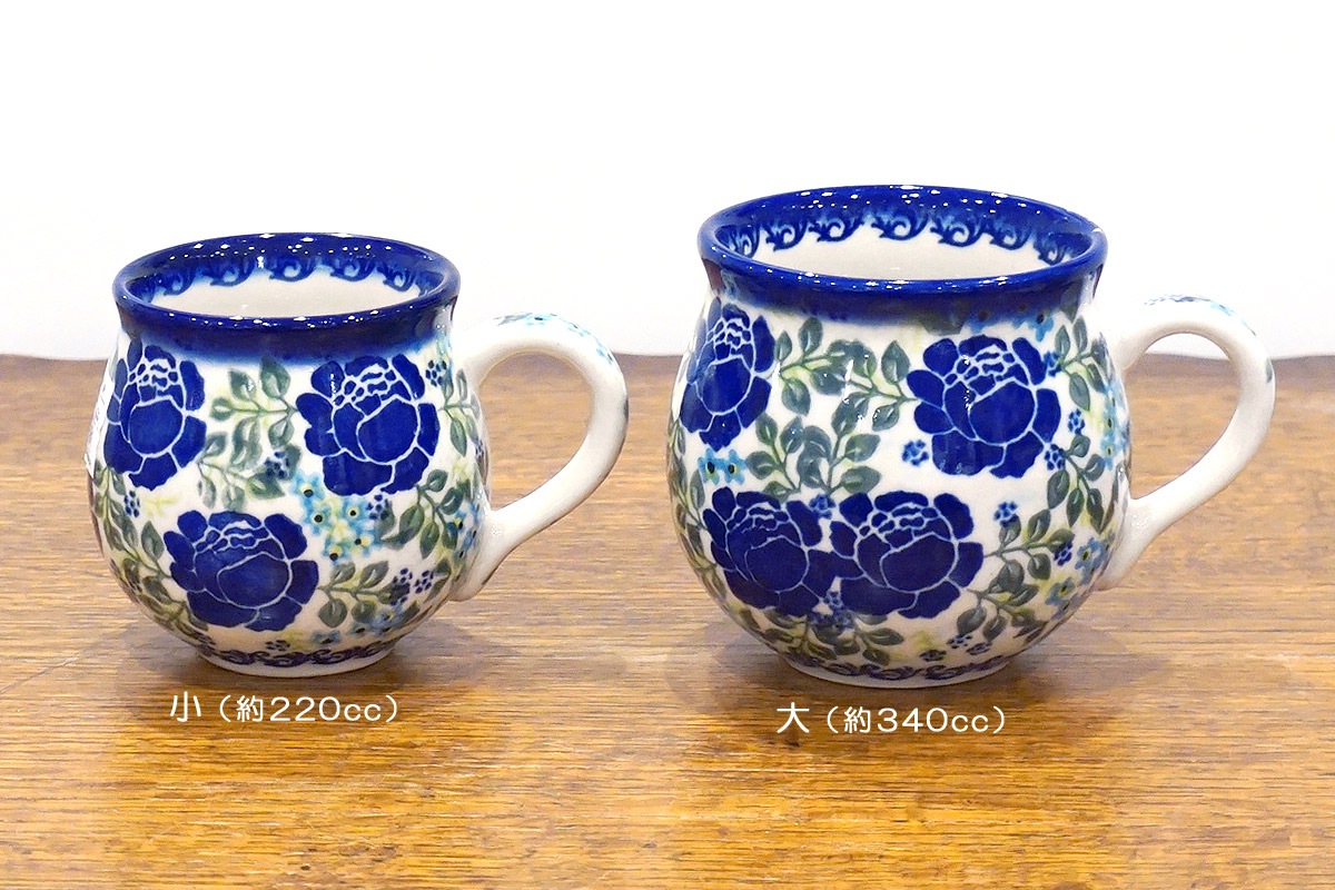 ポーランド陶器　ポーリッシュポタリー 「VENA」 マグカップ大（約340cc） V352-U624　青い薔薇