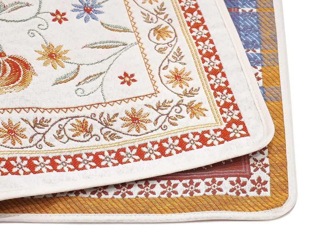 フランス製　ジャカード織プレースマット　FLM-SLN-RD　シヤン/オレンジ