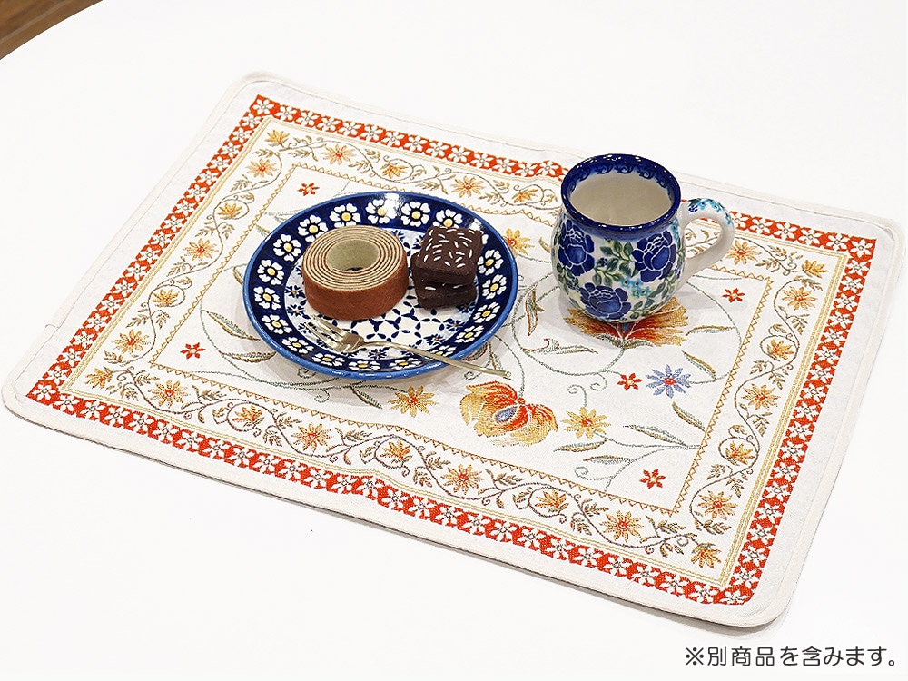 フランス製　ジャカード織プレースマット　FLM-SLN-RD　シヤン/オレンジ