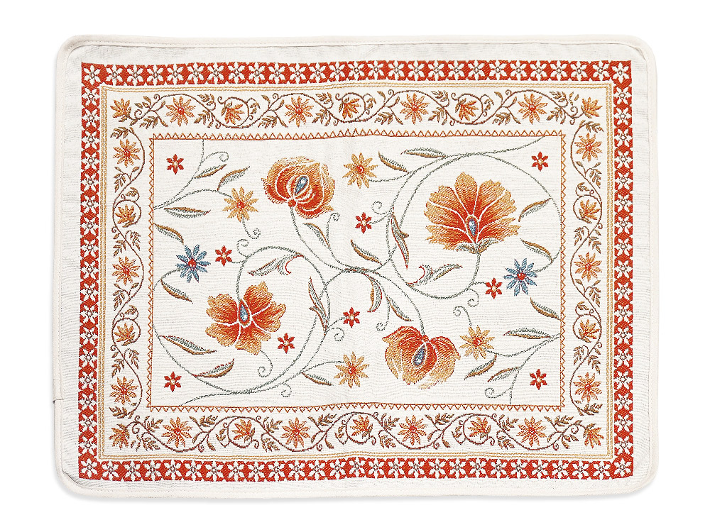 フランス製　ジャカード織プレースマット　FLM-SLN-RD　シヤン/オレンジ