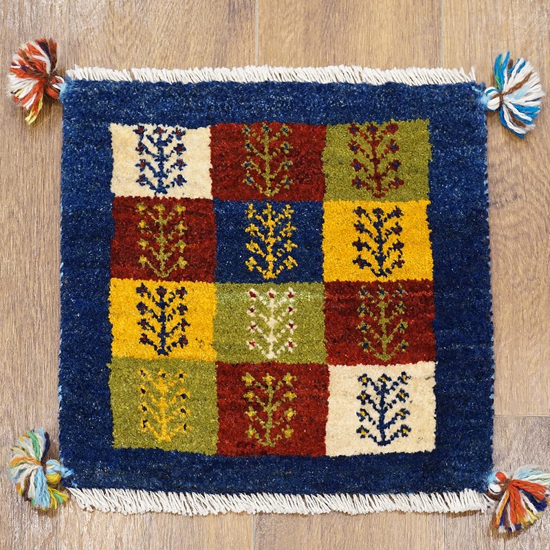 手織りギャッベ　GB40-456　座布団サイズ　約39×40cm