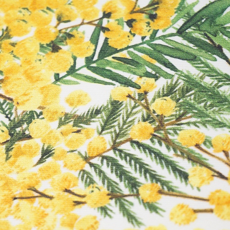 フランス製 コットン撥水テーブルクロス　ミモザ/ホワイト 円形180cmサイズ F180-MMS-WT