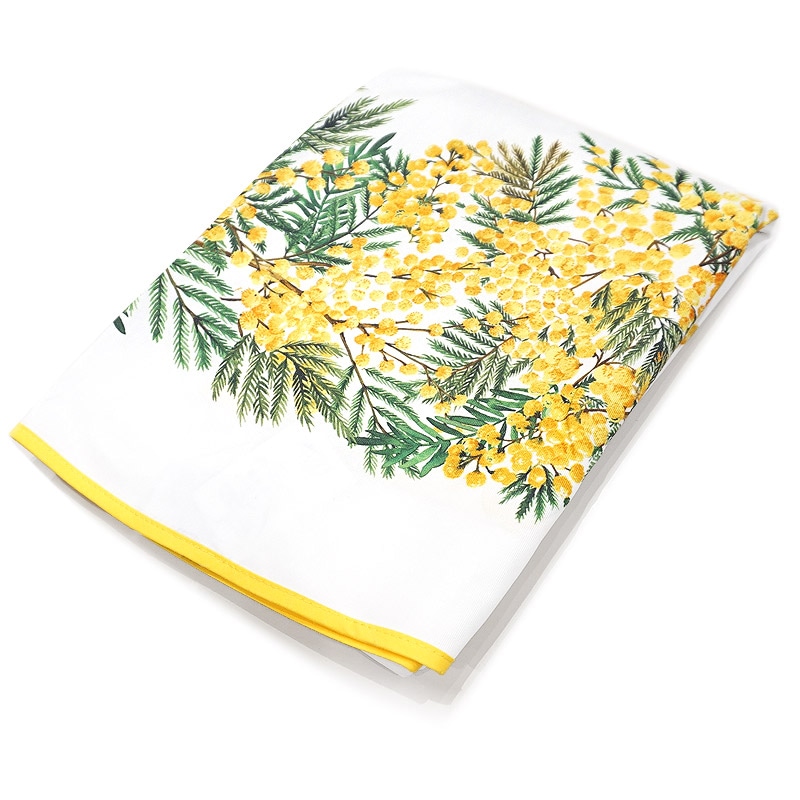 フランス製 コットン撥水テーブルクロス ミモザ/ホワイト 円形180cm