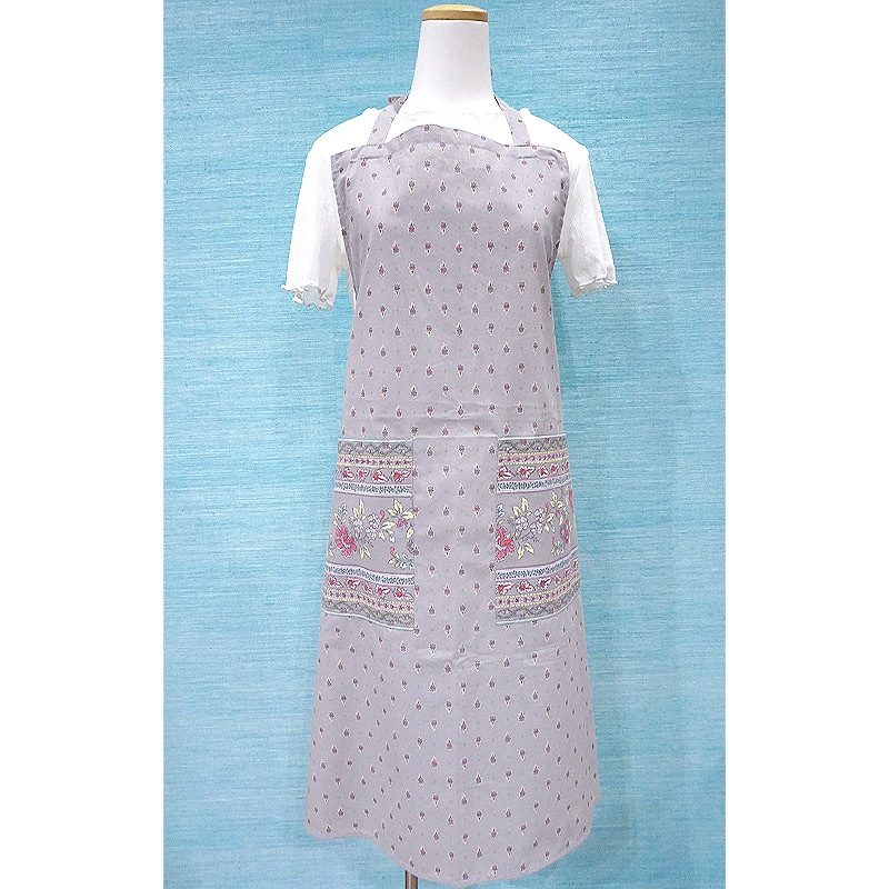南仏プロヴァンス製　コットンエプロン　アヴィニョン/グレー　FAP-AVIGNION-GY