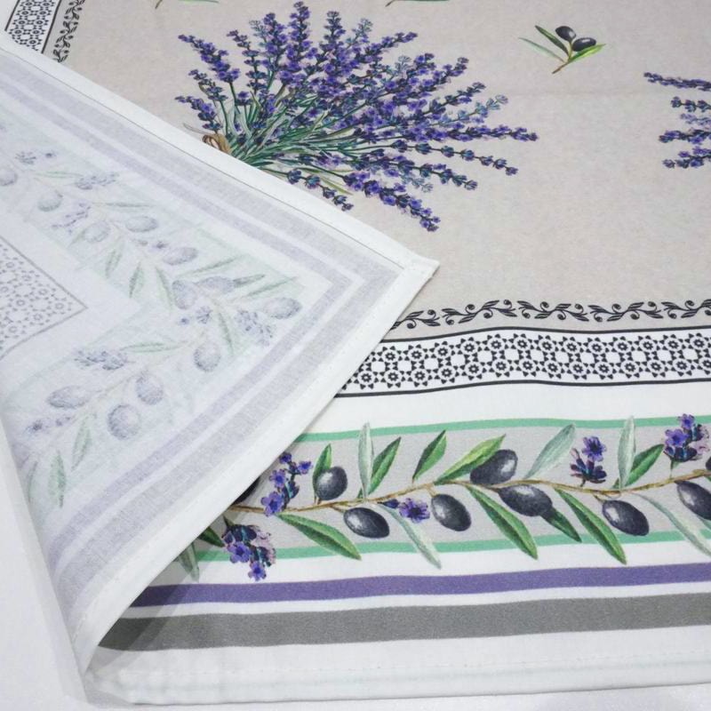 フランス製 コットン撥水テーブルクロス　ロリス/ホワイト 250x150cmサイズ F250155-LRS-WT