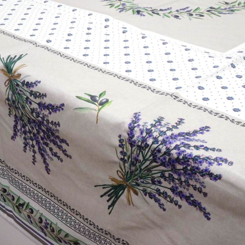 フランス製 コットン撥水テーブルクロス　ロリス/ホワイト 250x150cmサイズ F250155-LRS-WT