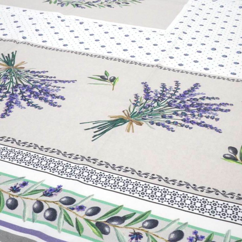 フランス製 コットン撥水テーブルクロス　ロリス/ホワイト 250x150cmサイズ F250155-LRS-WT