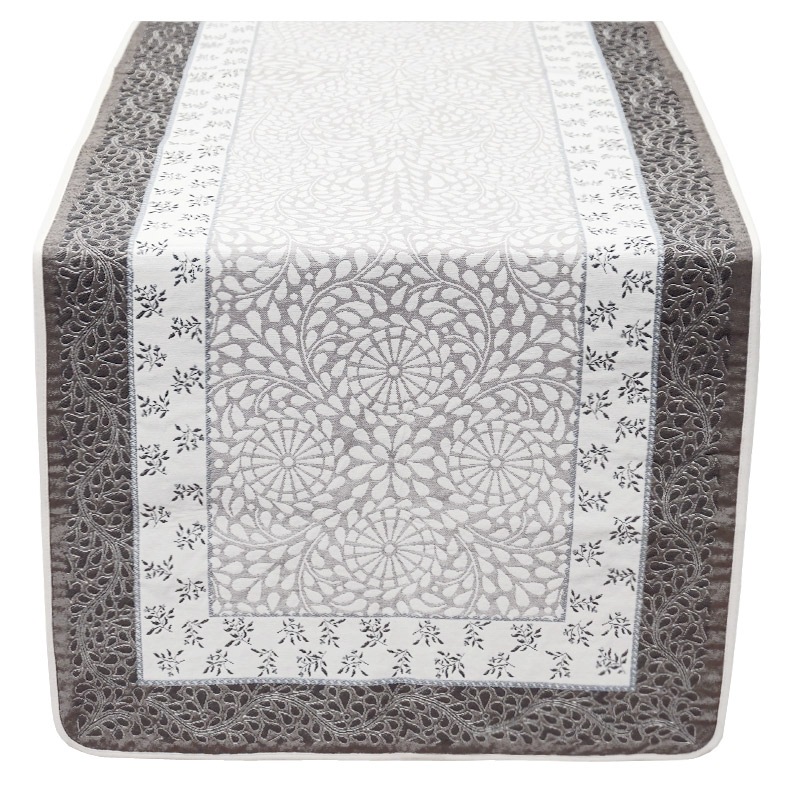 フランス製 ジャカード織 テーブルランナー オーブラック/ブルー FRN-AUB-BL