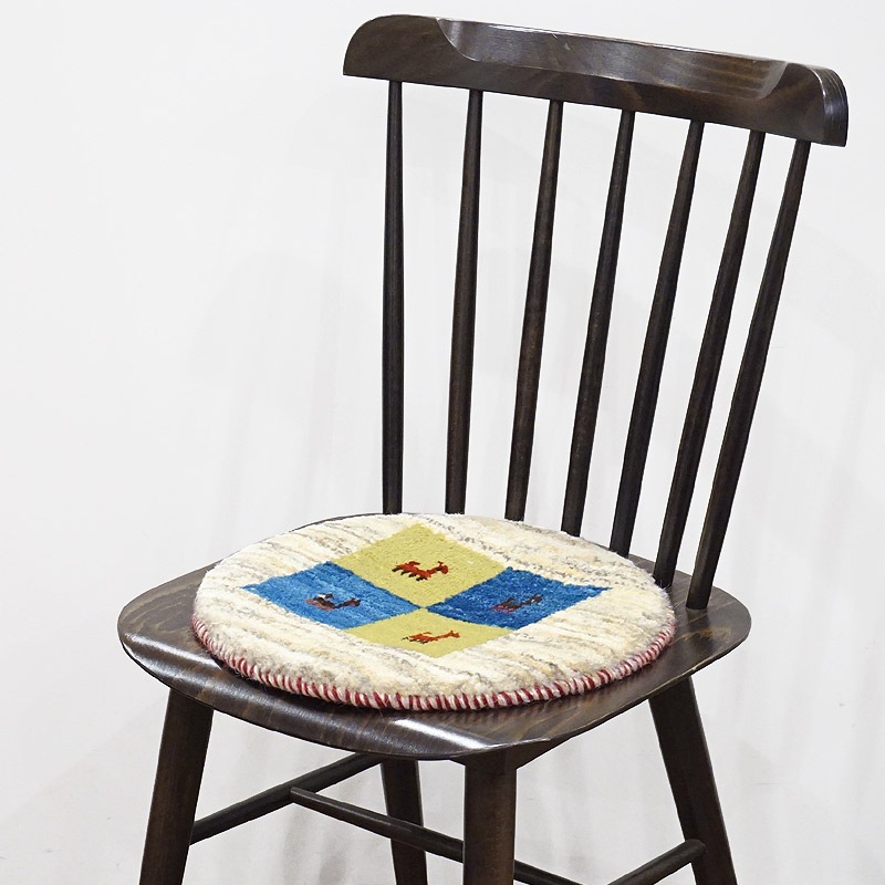 ギャッベ 座布団 チェアマット 円型 丸形 ペルシャ 本物 カシュクリ