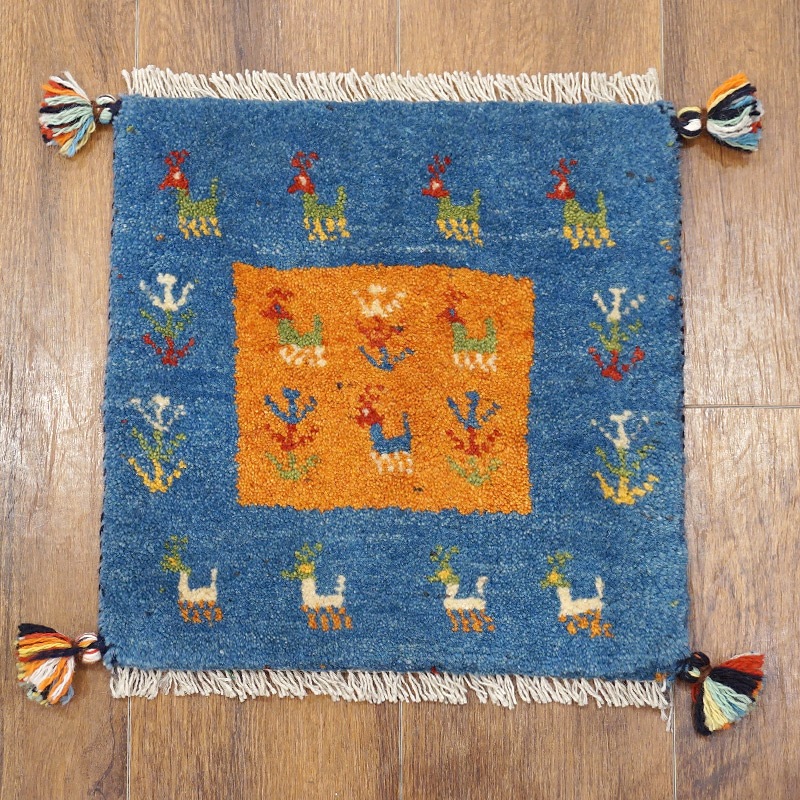 手織りギャッベ　GB40-472　座布団サイズ　約40×39cm