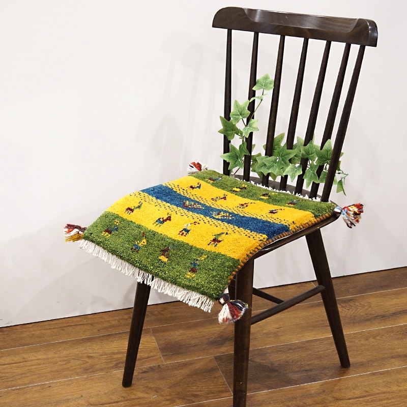 手織りギャッベ　GB40-444　座布団サイズ　約41×39cm