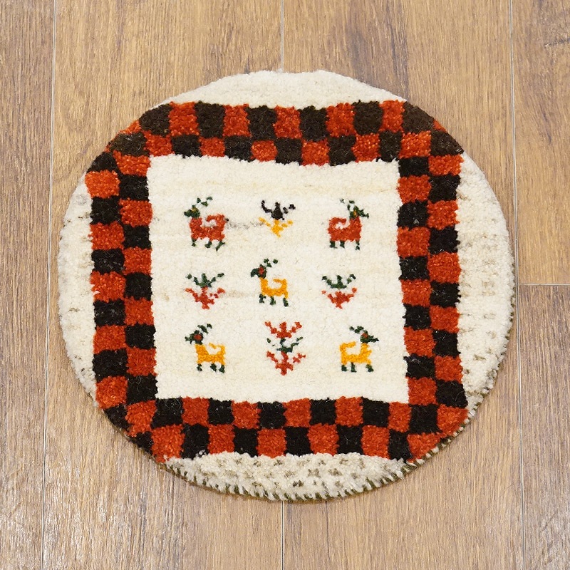 手織りギャッベ　円形座布団サイズ(約34cm)　GB40R-118