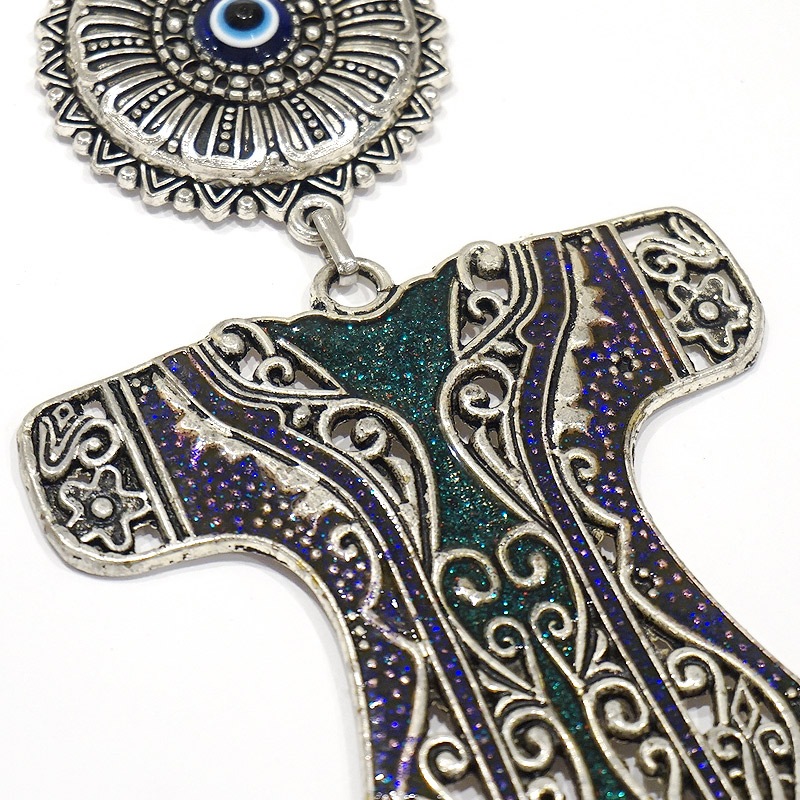 トルコ製　ナザールボンジュウメタルオーナメント　カフタン　N-O13442-PPGR　パープル×グリーン