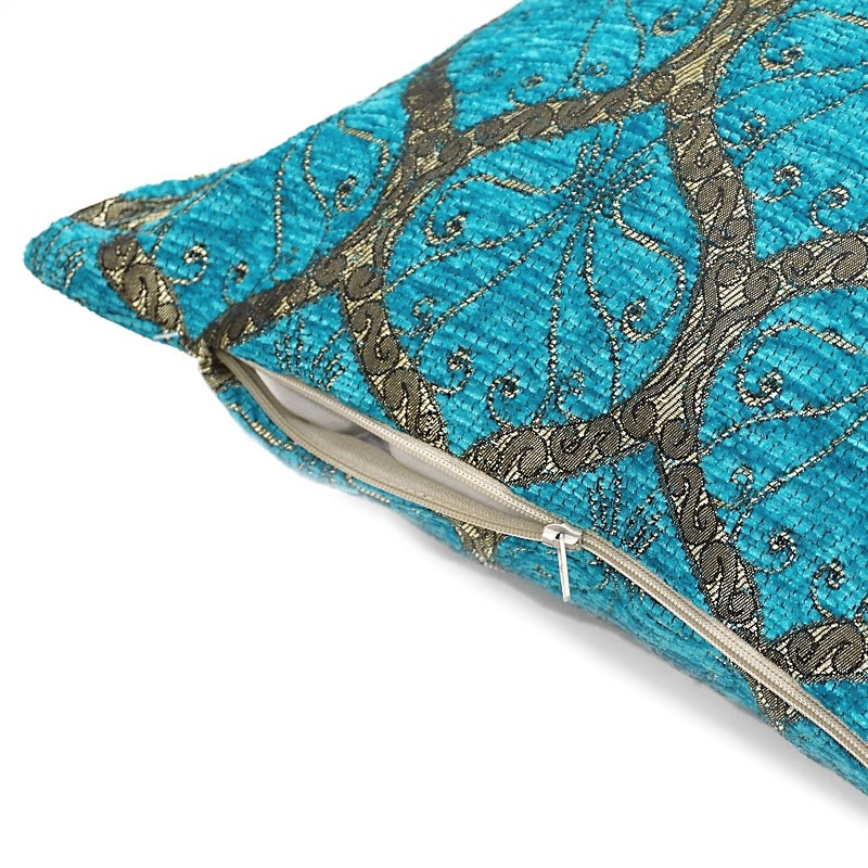 シェニールクッションカバー　CC-PKTQ　ピーコック柄/ターコイズ（40～45cm角対応サイズ）