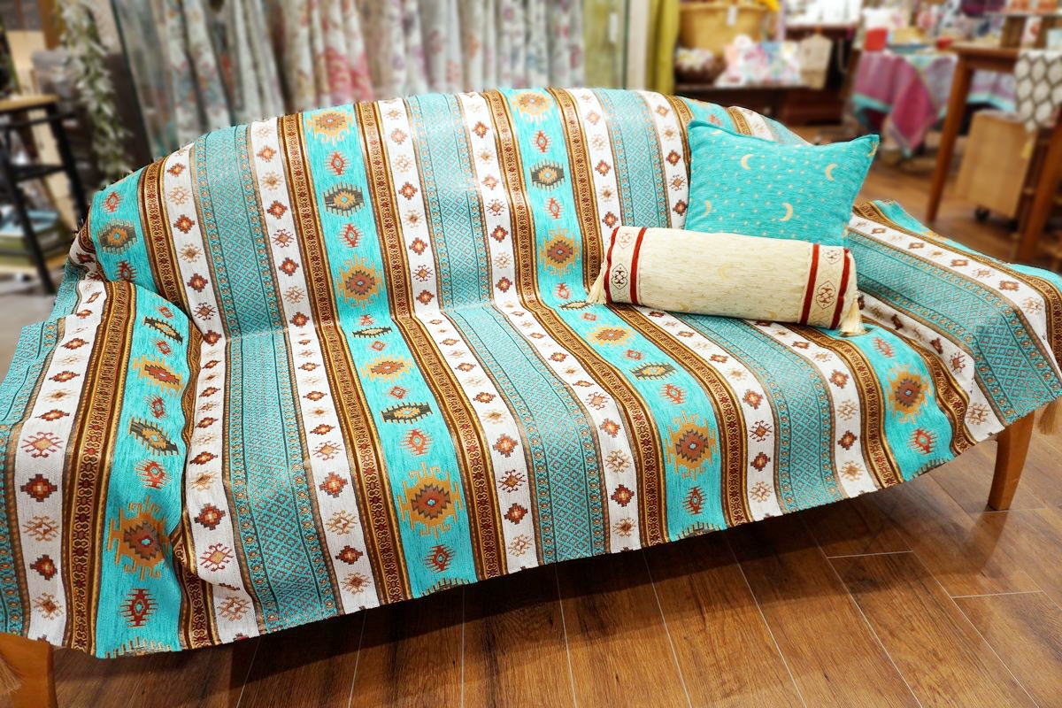 トルコ製マルチカバー(ベッドカバー)◆シングルサイズ◆MC-S-KLTQ　キリム柄/ターコイズ