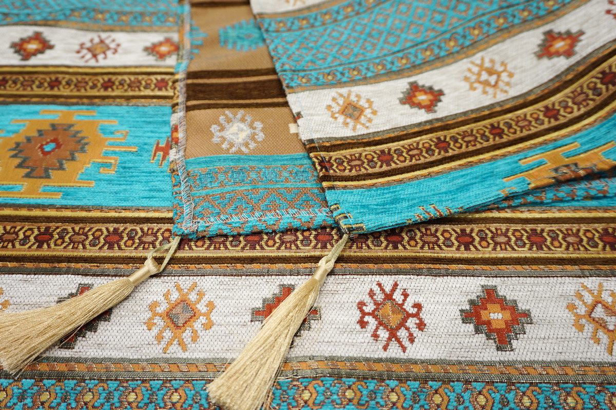 トルコ製マルチカバー(ベッドカバー)◆シングルサイズ◆MC-S-KLTQ　キリム柄/ターコイズ